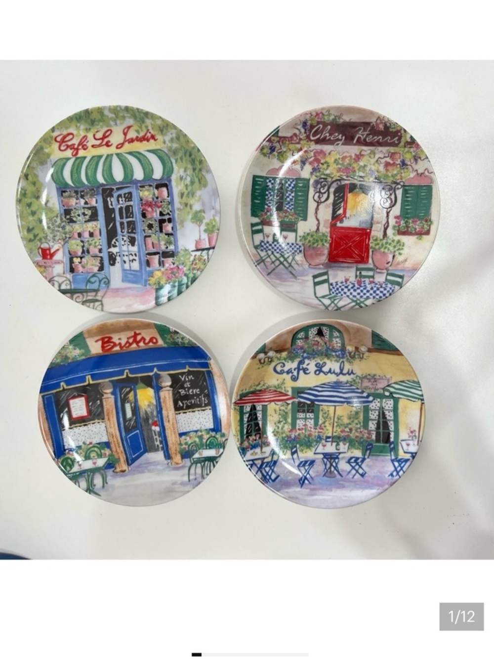 Santa Barbara Ceramic Design Cafe Le Jardin Canape Plates Set of 4 French Theme - Picture 2 of 12